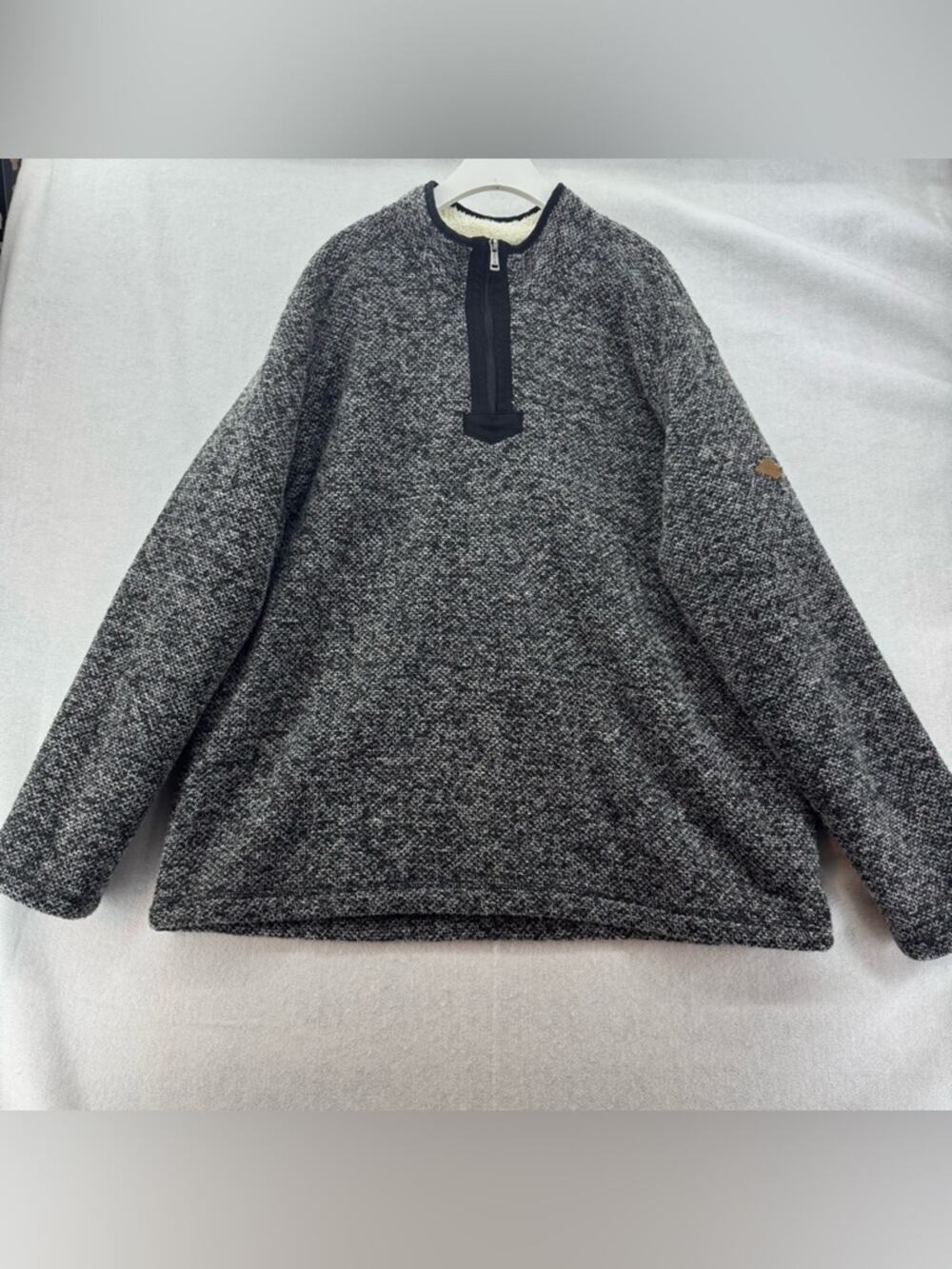 Men’s Orvis Brighton Sherpa Lined 1/4 Zip Pullover Knit Speckled Grey/Black XXL
